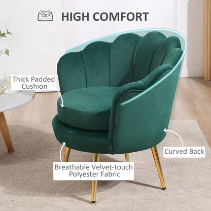 Modern Accent Chair, Velvet-Touch Fabric Leisure Club Chair with Gold Metal Legs for Bedroom, Dark Green