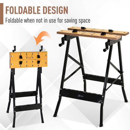 Foldable Work Bench w/ 4 Adjustable Clamps, Carpenter Saw Table, MDF Surface, Steel Frame, Portable Work Bench 100kg/220