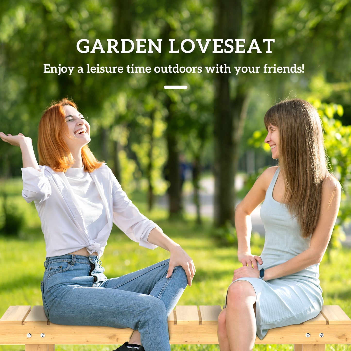 43" Wood Outdoor Bench, 2 Person Patio Bench, Backless Outdoor Patio Loveseat with Slatted Seat for Park, Backyard, Lawn