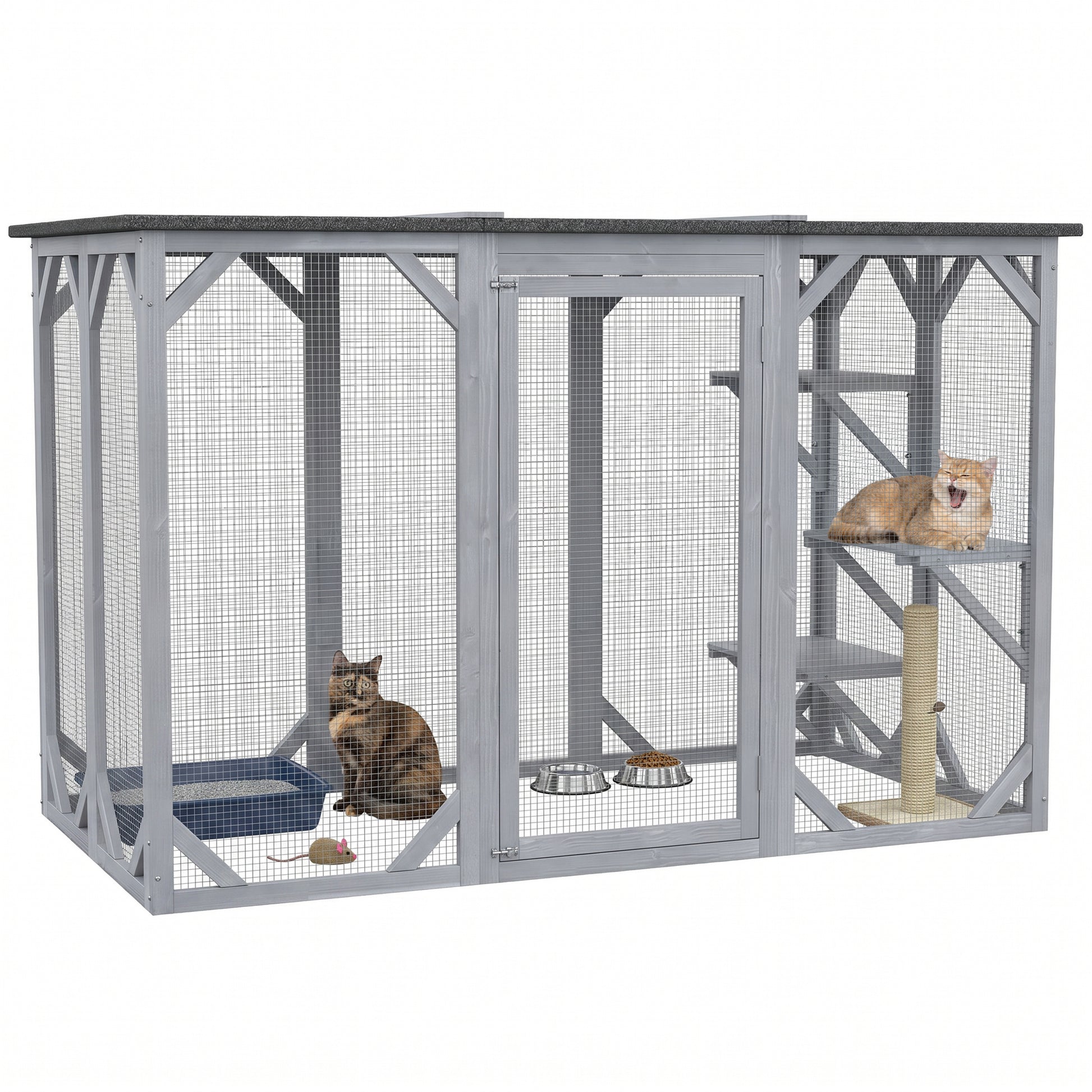 44.1" H Cat Cage, Indoor Outdoor Wooden Enclosure Pet House, Small Animal Cage Hutch, Suitable for Rabbit, Dogs, Kitten,