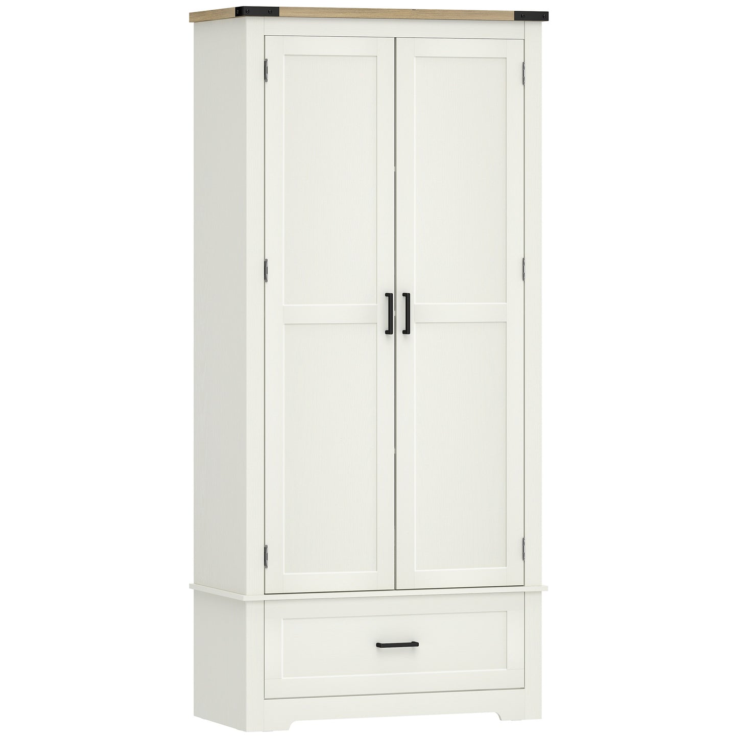 69" Tall Farmhouse Kitchen Pantry Cabinet with 2 Doors, Drawer and Adjustable Shelves, Cream White