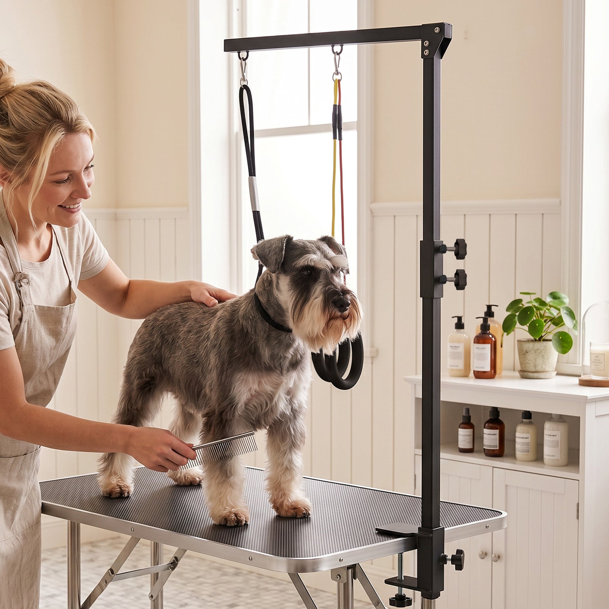 Dog Grooming Arm with Clamp Adjustable Foldable Dog Grooming 2 Loop Noose Small Medium Dogs 18.9" -32.3" Black