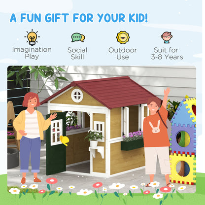 Kids Wooden Outdoor Playhouse for Toddlers aged 3–8, featuring Door, Windows, Planter Pots and Boxes, Garden Cottage Sty