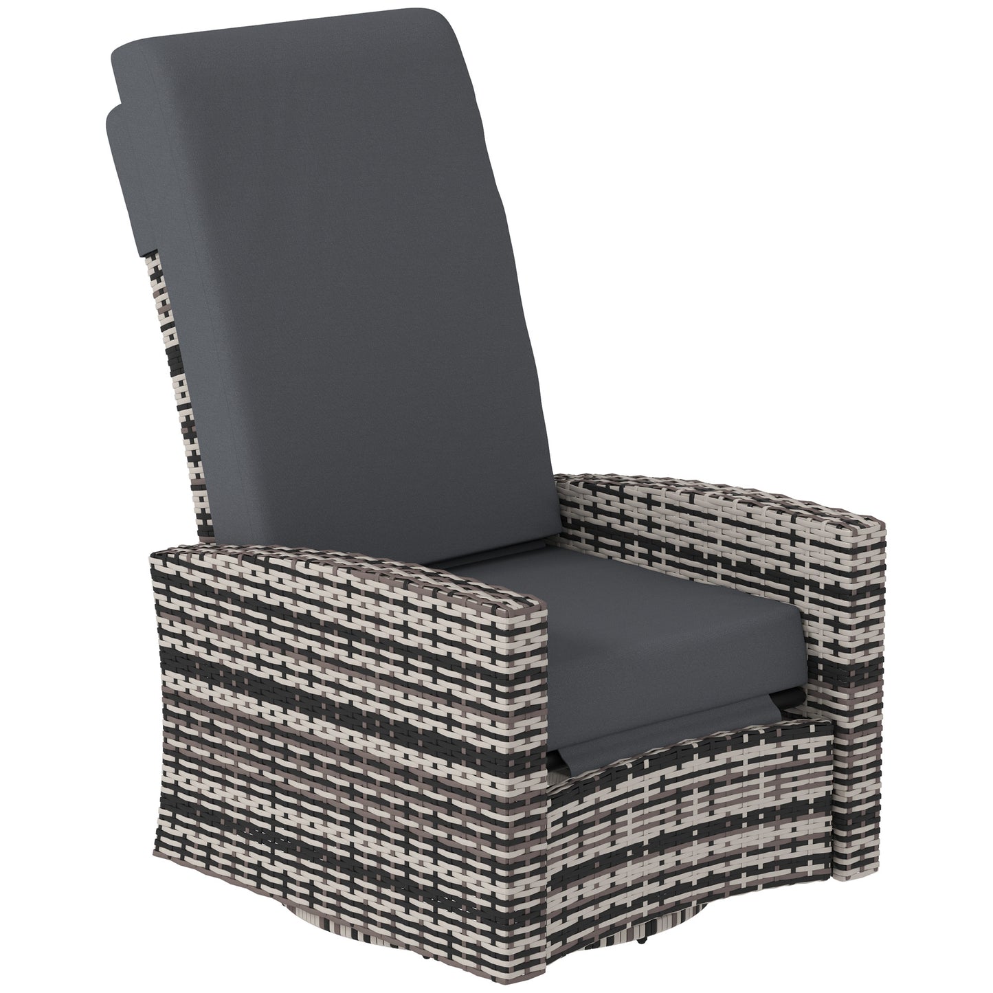 Outdoor Rattan Wicker Lounge Chair with Footrest & Soft Cushion for Patio, Garden, Backyard, Grey