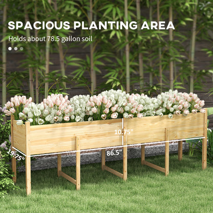 Wooden Raised Garden Bed Planter, Large Elevated Planter Box with Legs, Bed Liner and Drain Holes, 7.4' x 1.8' x 2.6'