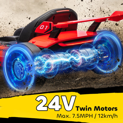 VarietyKart 24V Electric Go Kart, Battery Powered Kids Drift Kart with Adjustable Seat, Seat Belt, Horn, Music, Light, R