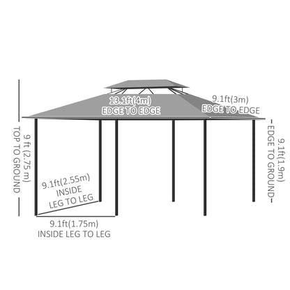 10' x 13' Patio Gazebo, 2-Tiers Outdoor Canopy Sunshade Shelter with Curtains, Dark Grey
