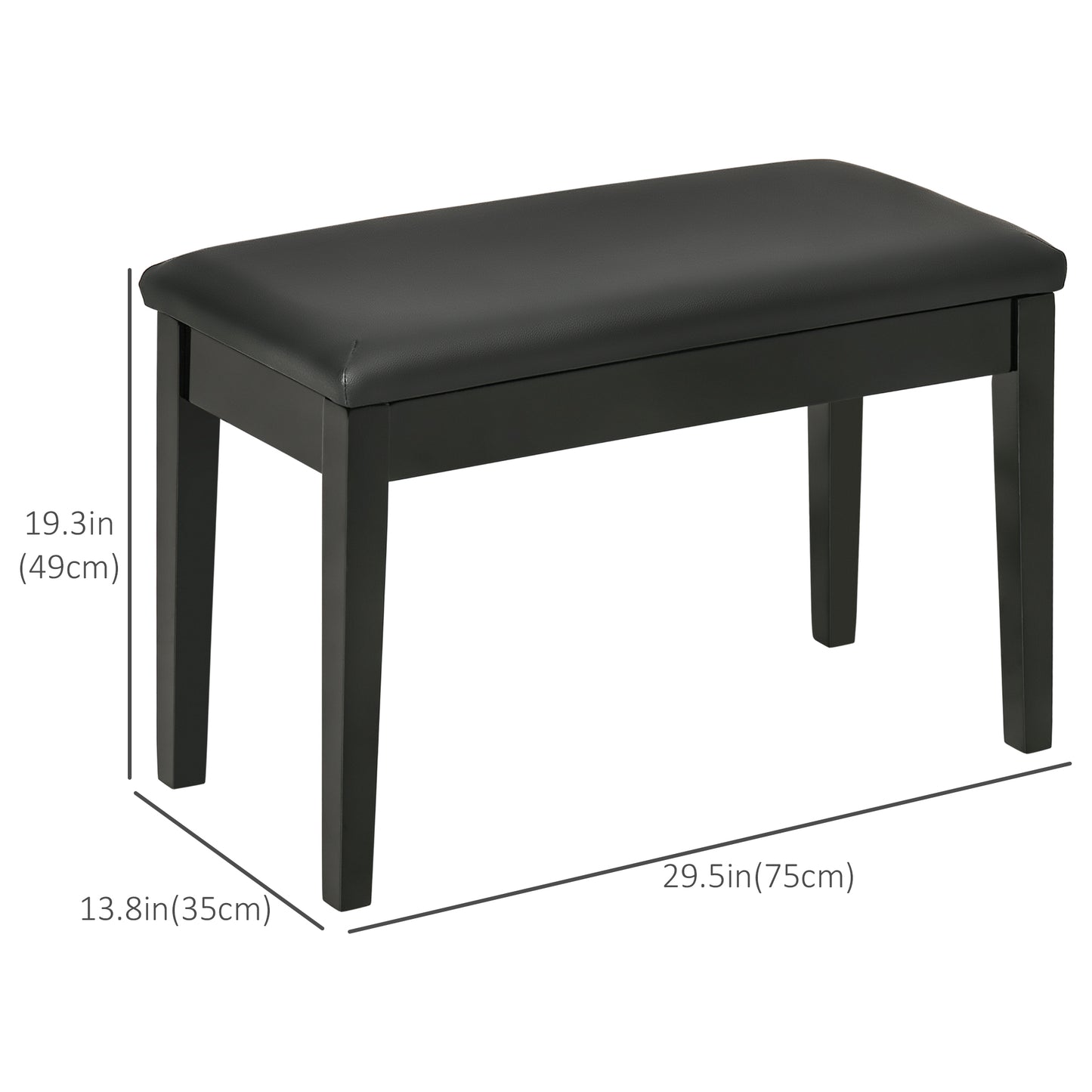 Classic Piano Bench Stool, PU Leather Padded Keyboard Seat with Rubber Wood Legs and Music Storage Compartment, Smooth S
