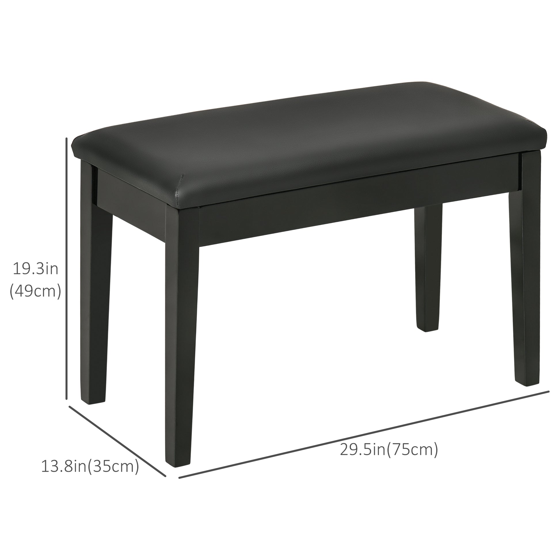 Classic Piano Bench Stool, PU Leather Padded Keyboard Seat with Rubber Wood Legs and Music Storage Compartment, Smooth S