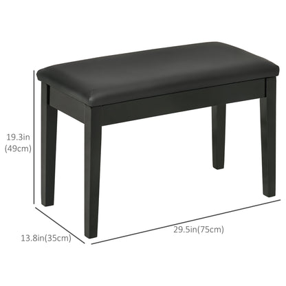 Classic Piano Bench Stool, PU Leather Padded Keyboard Seat with Rubber Wood Legs and Music Storage Compartment, Smooth S