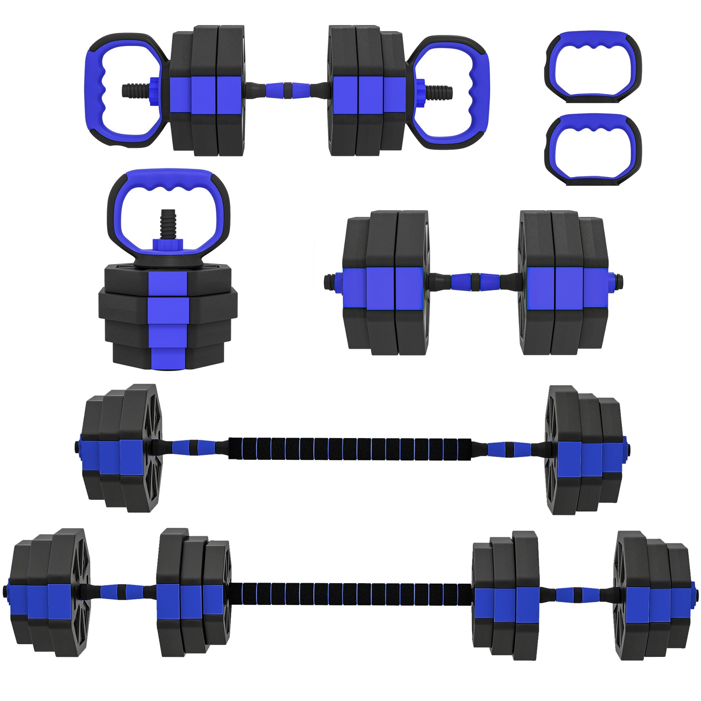 Soozier 6-in-1 Adjustable Dumbbell Set, Used as Kettlebell, Barbell, Dumbbell, Push-Up Stand, 55lbs Free Weights Set, Bl