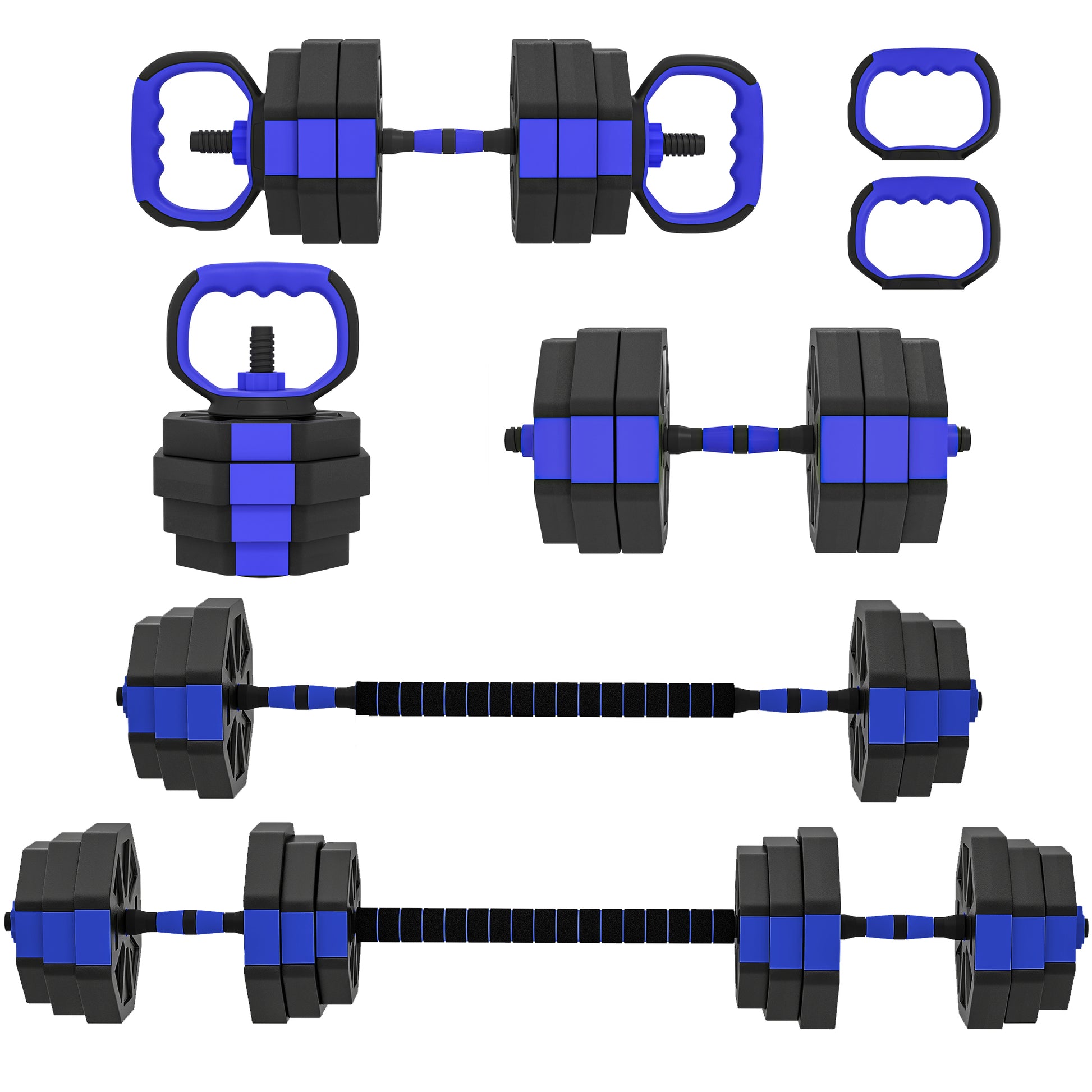 Soozier 6-in-1 Adjustable Dumbbell Set, Used as Kettlebell, Barbell, Dumbbell, Push-Up Stand, 55lbs Free Weights Set, Bl