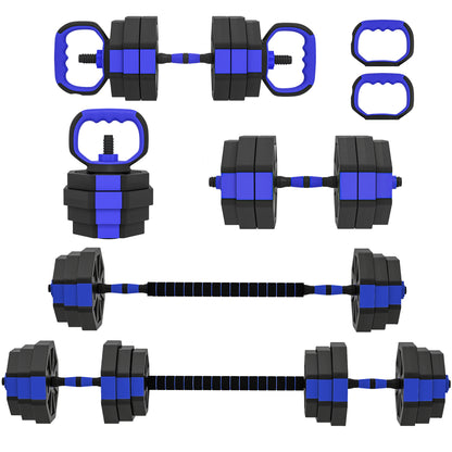Soozier 6-in-1 Adjustable Dumbbell Set, Used as Kettlebell, Barbell, Dumbbell, Push-Up Stand, 55lbs Free Weights Set, Bl