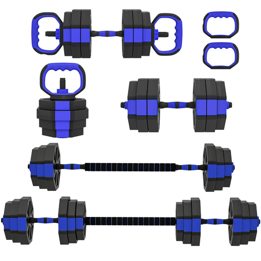 Soozier 6-in-1 Adjustable Dumbbell Set, Used as Kettlebell, Barbell, Dumbbell, Push-Up Stand, 55lbs Free Weights Set, Bl