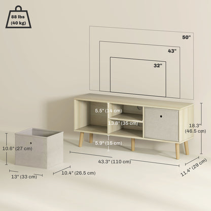 Modern TV Stand Cabinet with Foldable Drawers and Shelves for Living Room, Bedroom, Natural