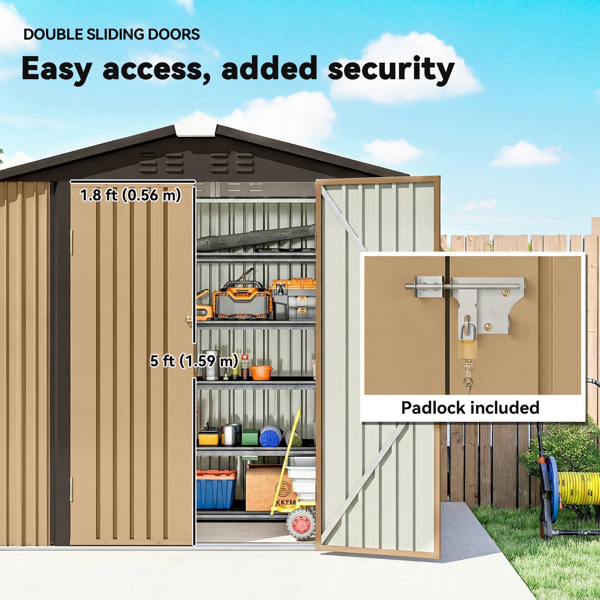 6.5' x 4'  Outdoor Storage Shed, Metal Garden Shed with Lockable Double Doors, 4 Vents, Yellow
