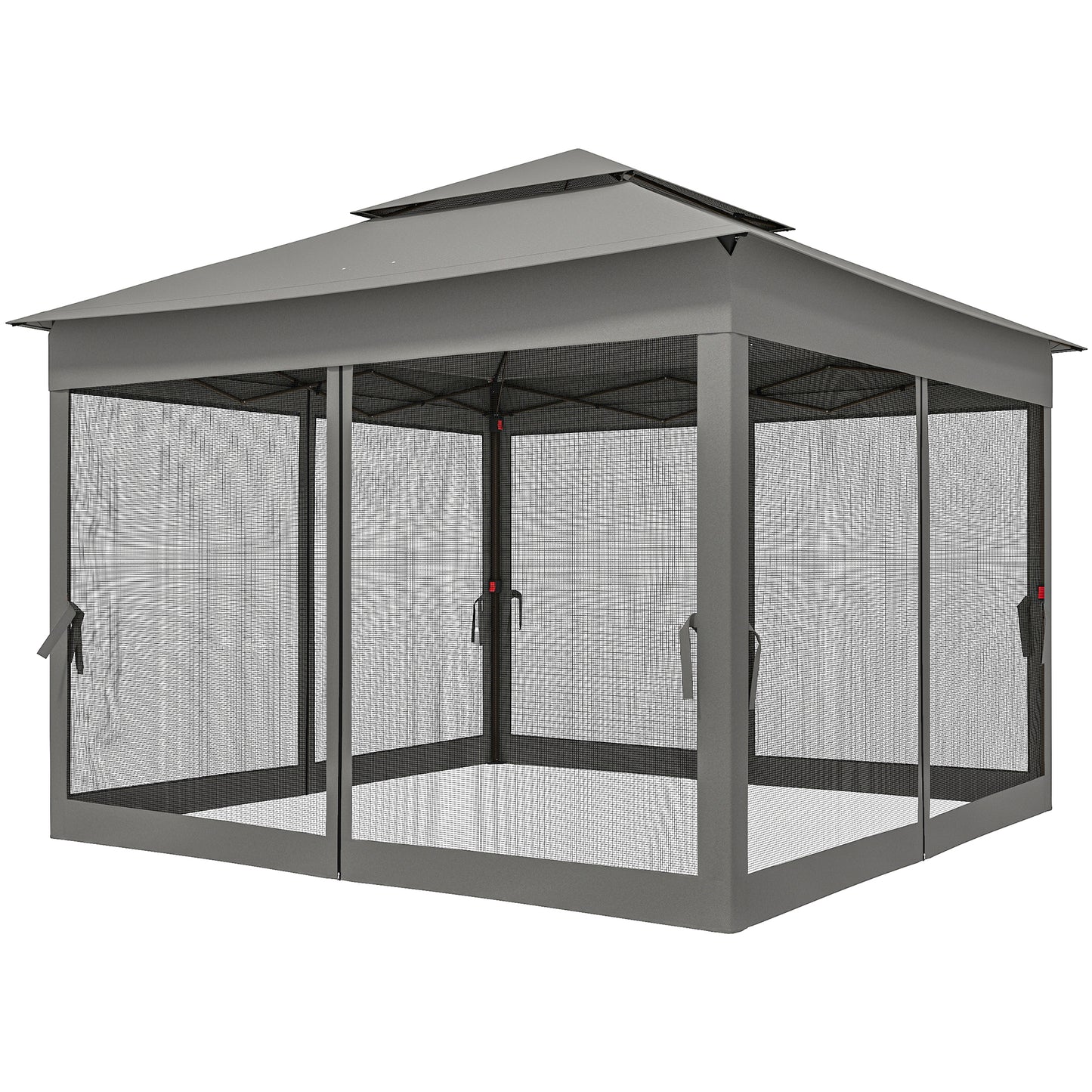 11' x 11' Pop Up Canopy 2-Tier Soft Top Shelter Event Tent w/ Netting Carry Bag for Patio Backyard Garden, Dark Grey