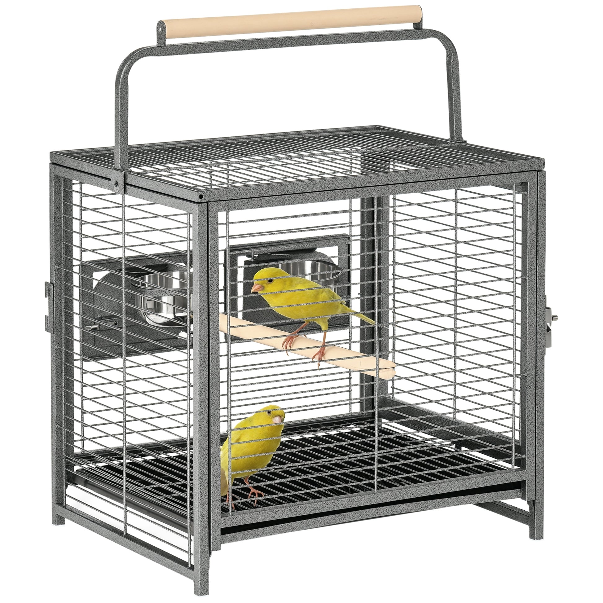 Bird Travel Carrier Cage, Portable Metal Bird Cage for Parrots Conures Cockatiel Parakeets with Stand Perch, Stainless S