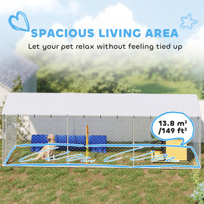 19.7' x 7.5' x 6.6' Dog Kennel Outdoor for Small Medium Large Dogs with Waterproof Cover, Silver