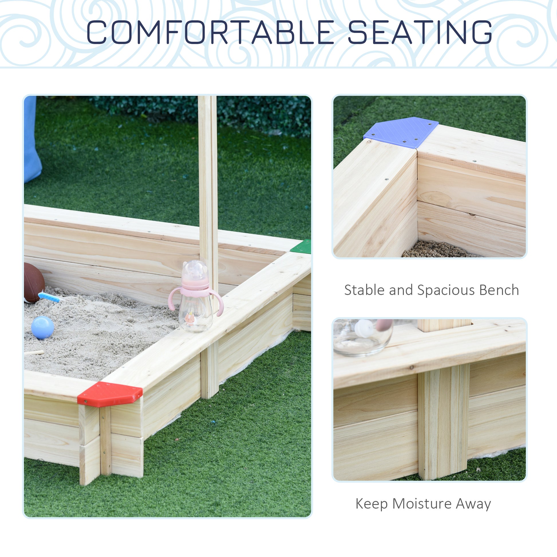 Kids Wooden Sandbox with Cover, Play Sand Station for Children Outdoor Sand box, with Seats, for Backyard, Beach, 47" x 
