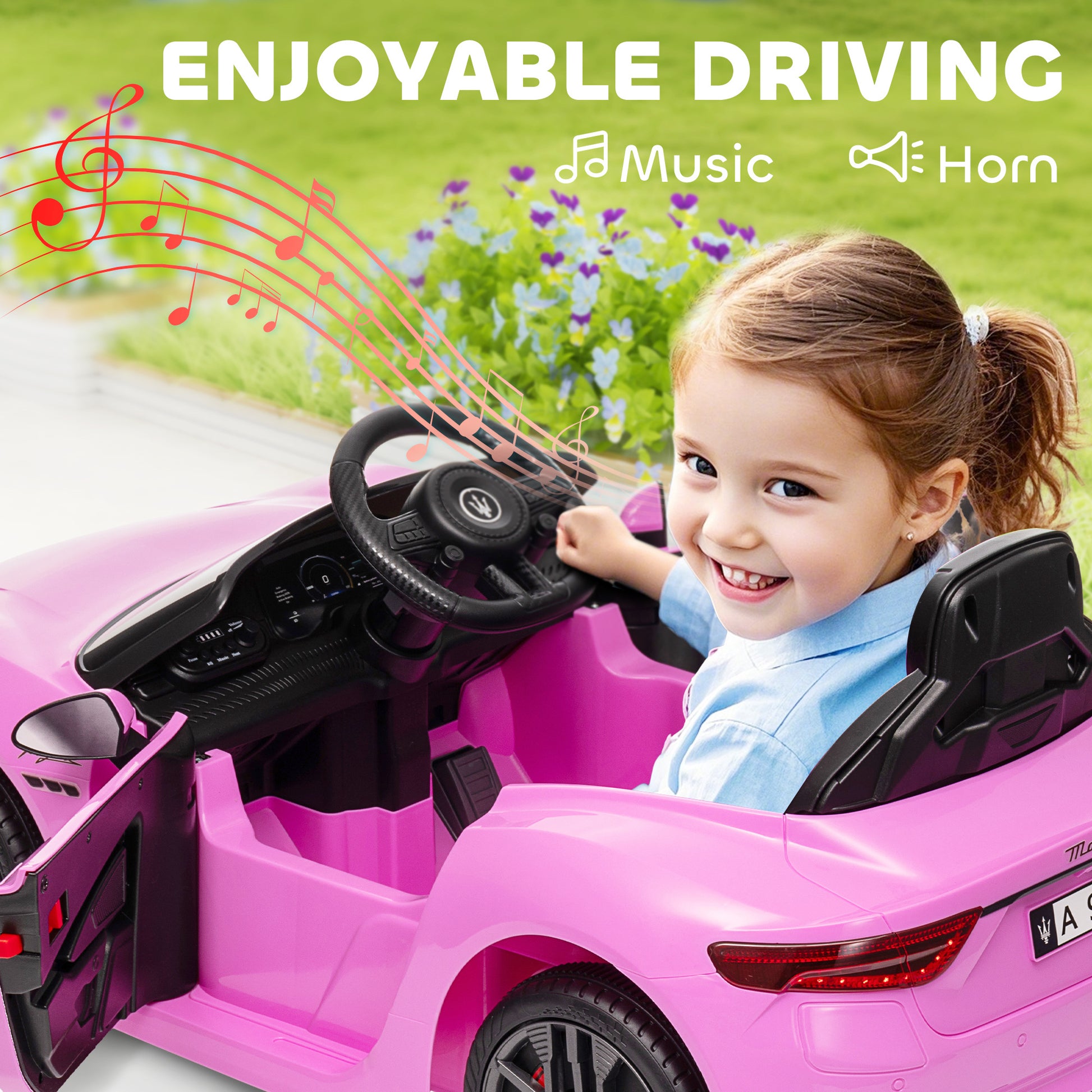 Qaba 12V Maserati Gran Turismo Licensed Kids Electric Car w/ Remote Control, Soft Start, LED Lights, Music, Horn, MP3, P