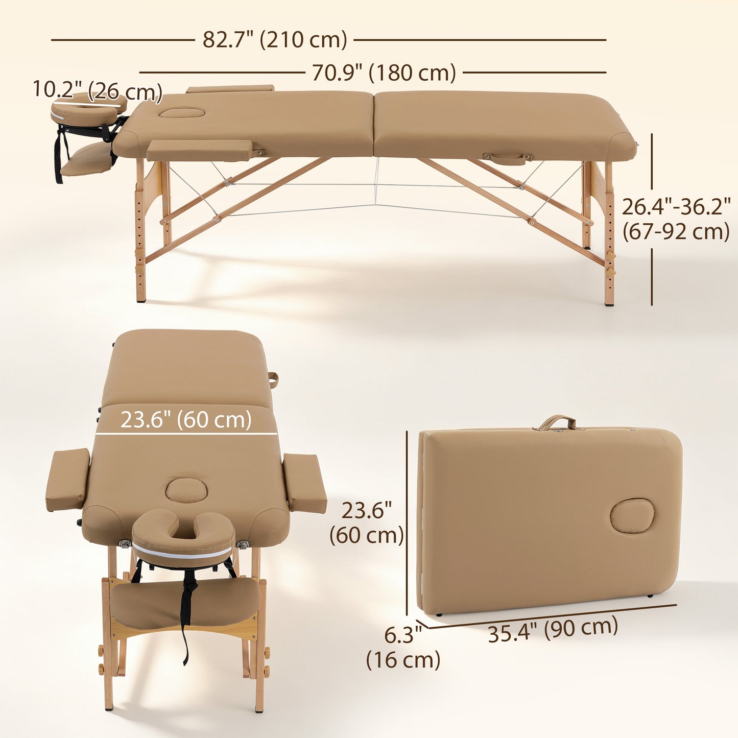 Height Adjustable Professional Salon Spa Facial Couch Bed, Portable Folding Massage Table, Light Brown