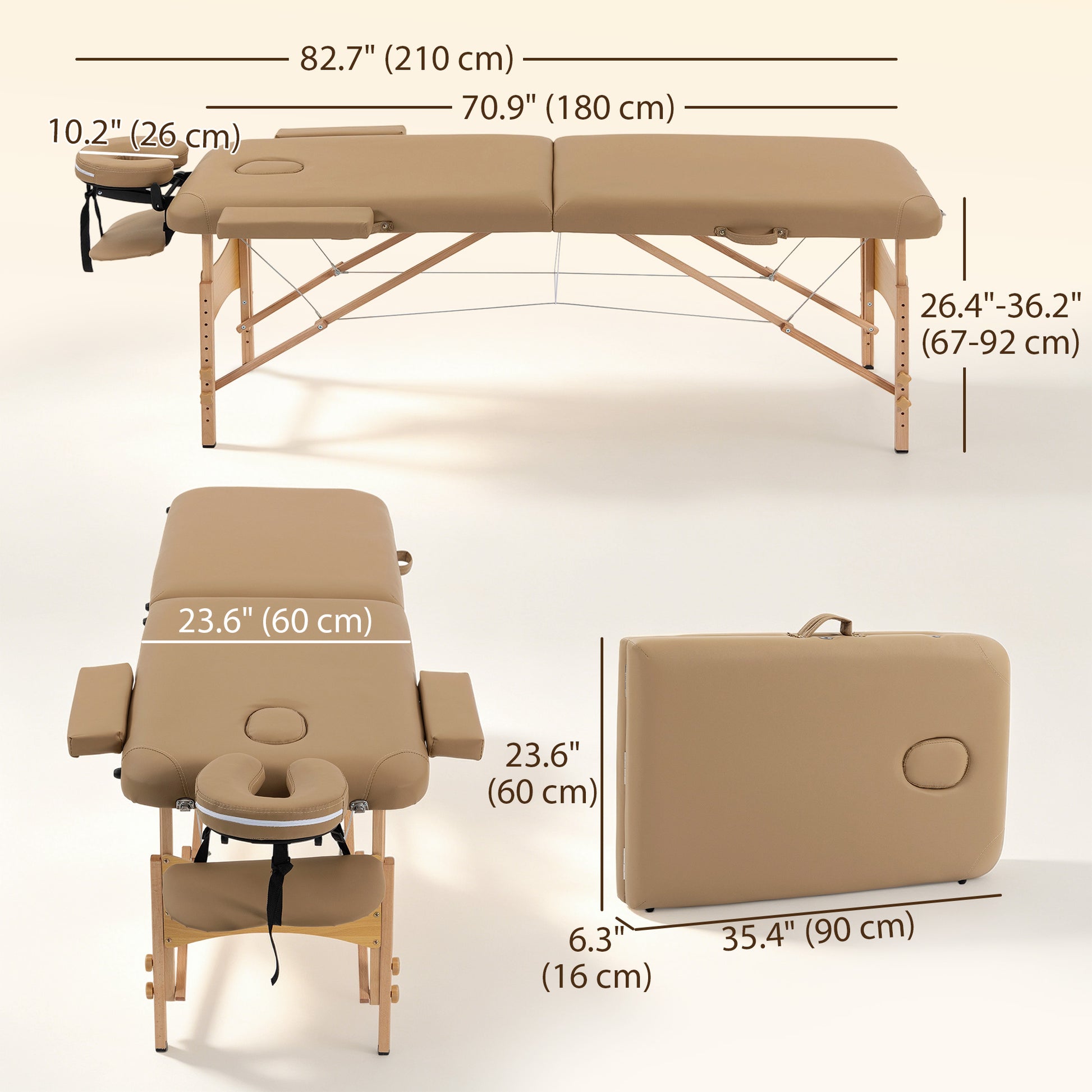 Height Adjustable Professional Salon Spa Facial Couch Bed, Portable Folding Massage Table, Light Brown
