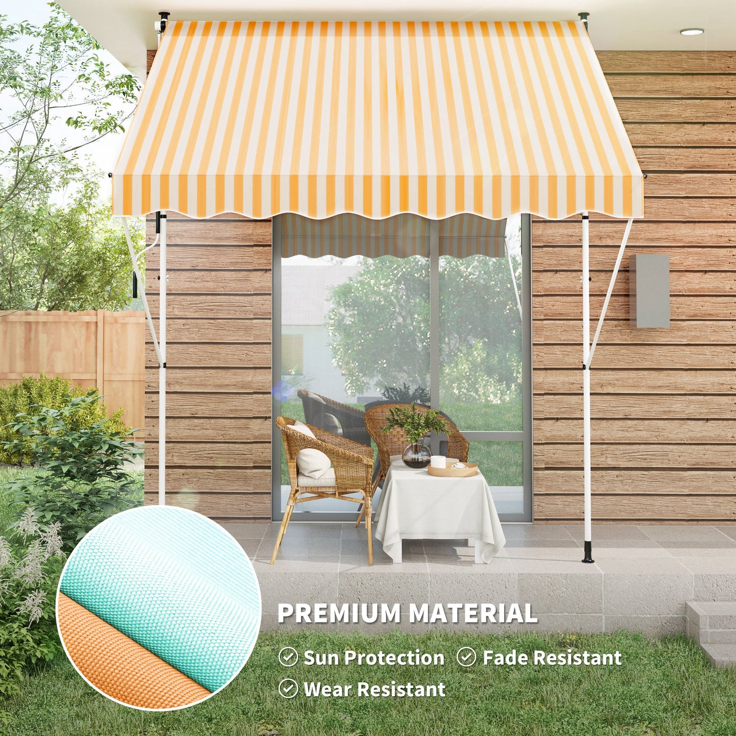 10x5ft Manual Retractable Awning, Patio Sun Shade Canopy Shelter with 5.6-9.2ft Support Pole, Water Resistant UV Protect