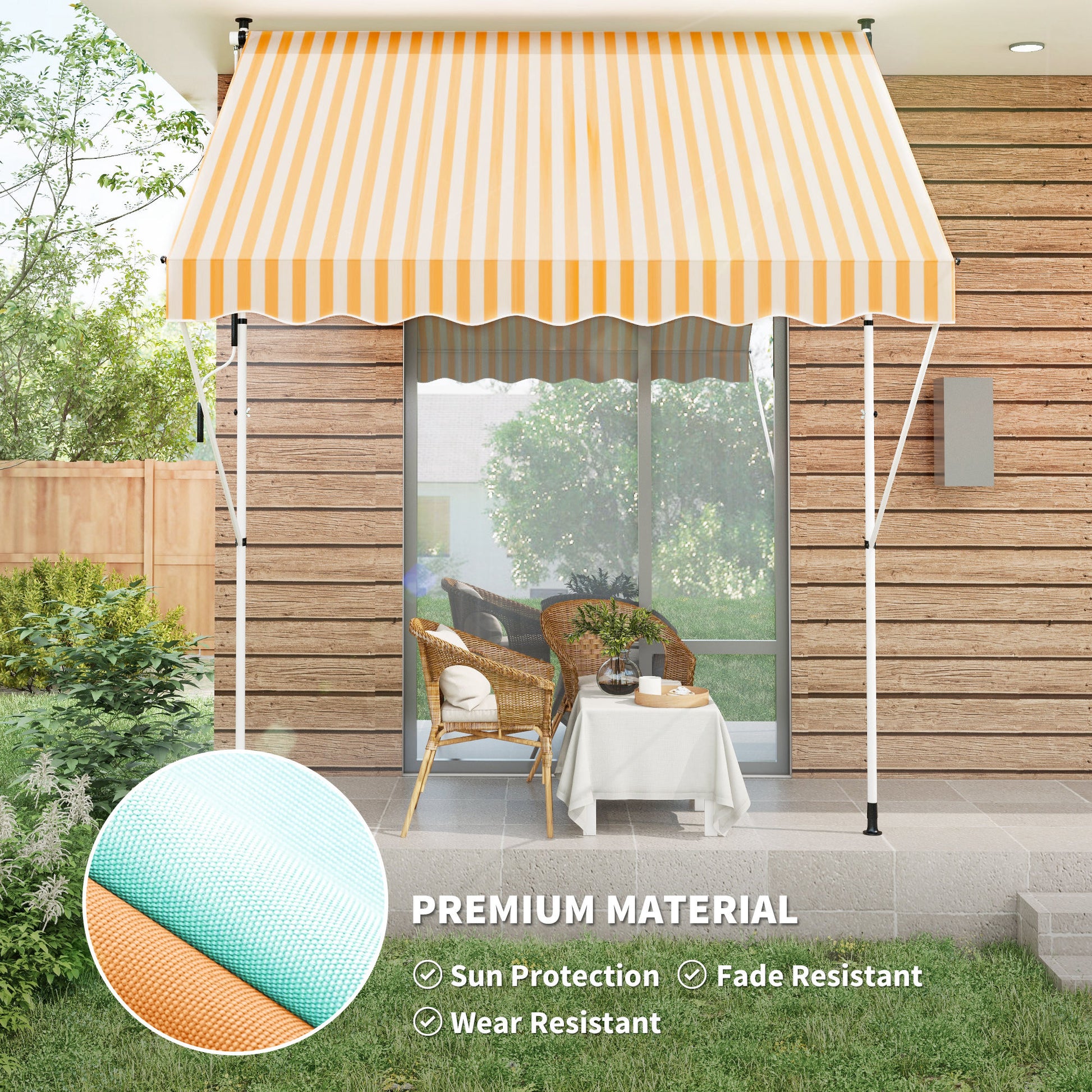 10x5ft Manual Retractable Awning, Patio Sun Shade Canopy Shelter with 5.6-9.2ft Support Pole, Water Resistant UV Protect