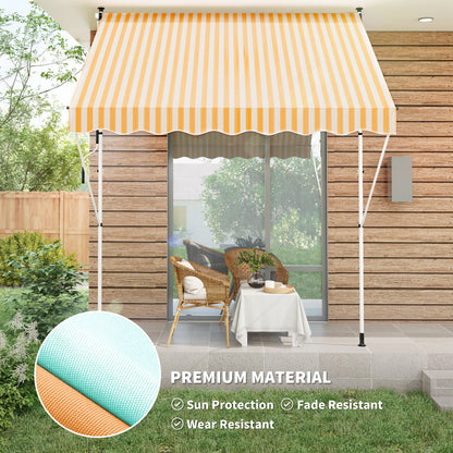 10x5ft Manual Retractable Awning, Patio Sun Shade Canopy Shelter with 5.6-9.2ft Support Pole, Water Resistant UV Protect
