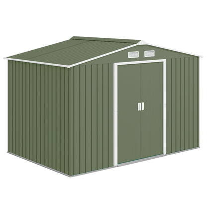 9.1'x6.4'x6.3' Garden Storage Shed w/ Foundation Kit Metal Tool Storage House w/ Double Doors Light Green