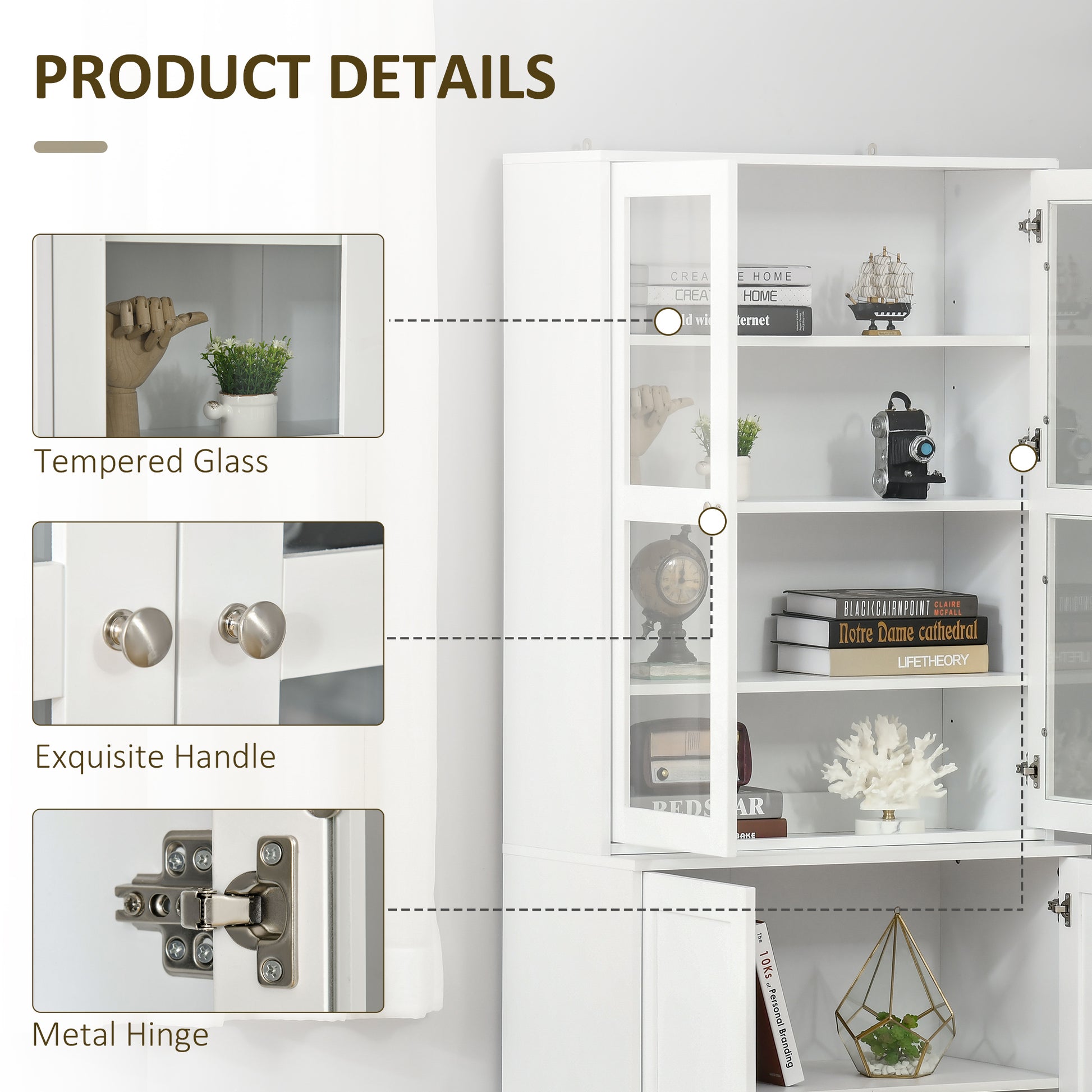 71" Bookcase Storage Cabinet with Doors, Modern Tall Bookshelf with 2 Adjustable Shelves, Display Unit for Study, Living
