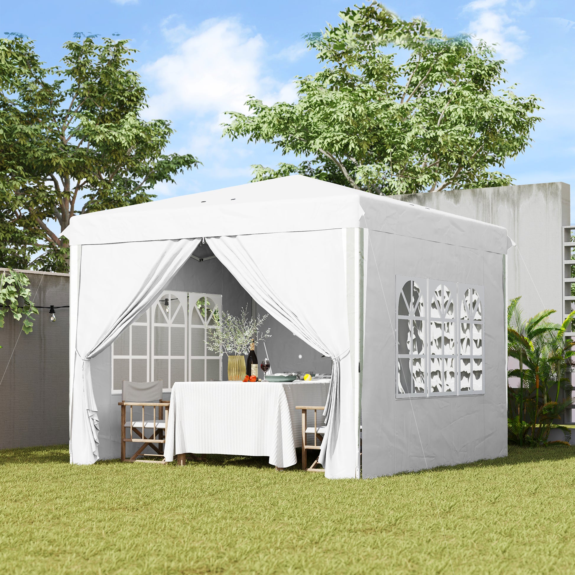 10' x 10' Pop-Up Canopy Tent with Sidewalls, Height-Adjustable, Carry Bag Included, for Outdoor, Garden, Patio, White