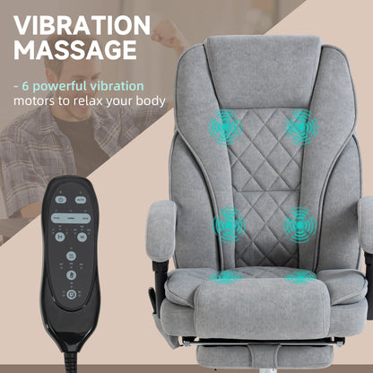 Massage Office Chair, Reclining Computer Chair with Adjustable Height and Footrest, Grey