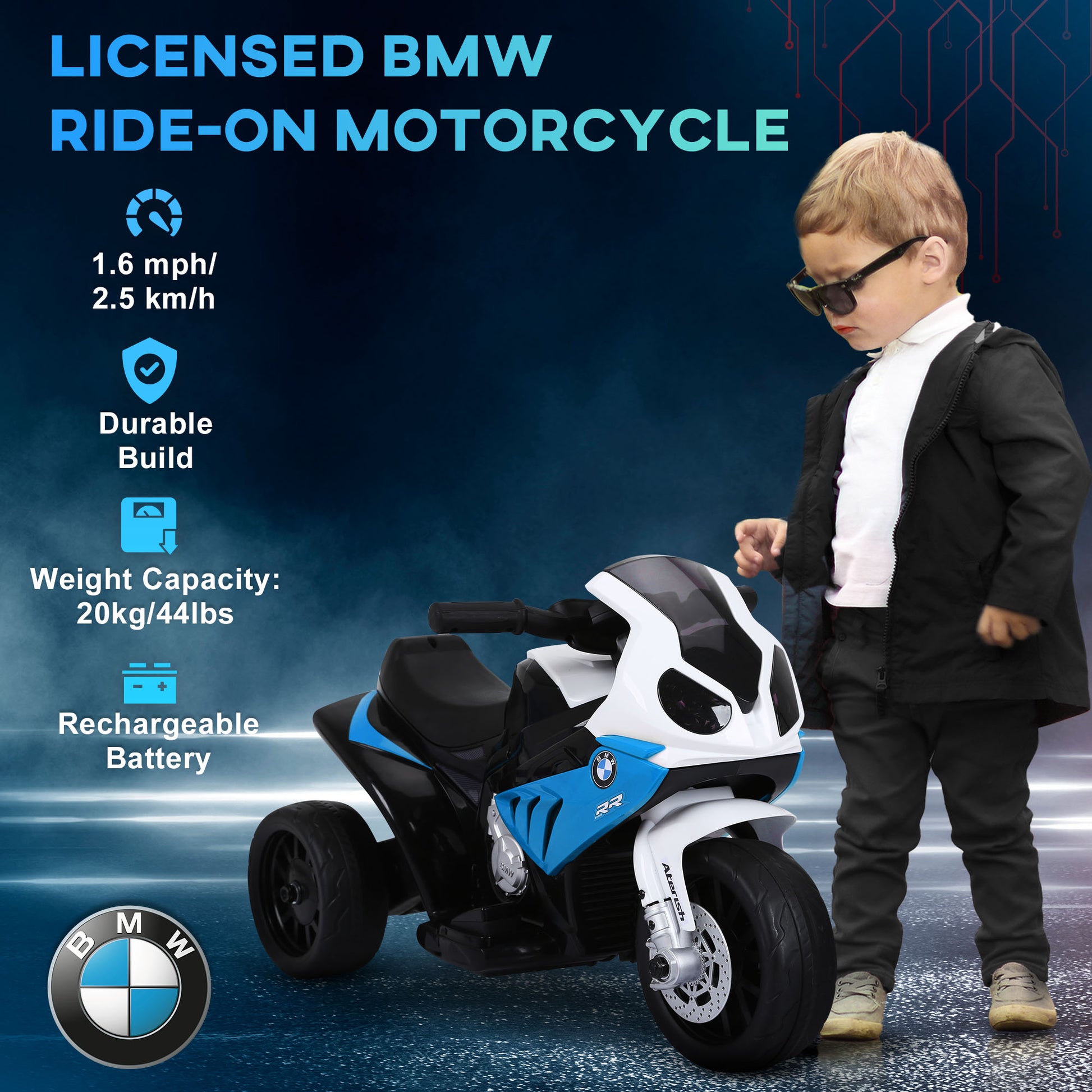 VarietyKart BMW Licensed 6V Kids Motorcycle with Headlight, Music, Gift for Boys & Girls -Blue