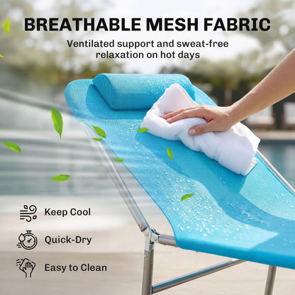 Outdoor Lounge Chair, Portable Adjustable Reclining Seat Folding Chaise Lounge Patio Camping Beach Tanning Chair Bed wit