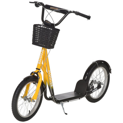 VarietyKart Kick Scooter with Adjustable Handlebar, Kids Scooter with 2 Brakes Basket Cupholder 16" Inflatable Rubber Ty