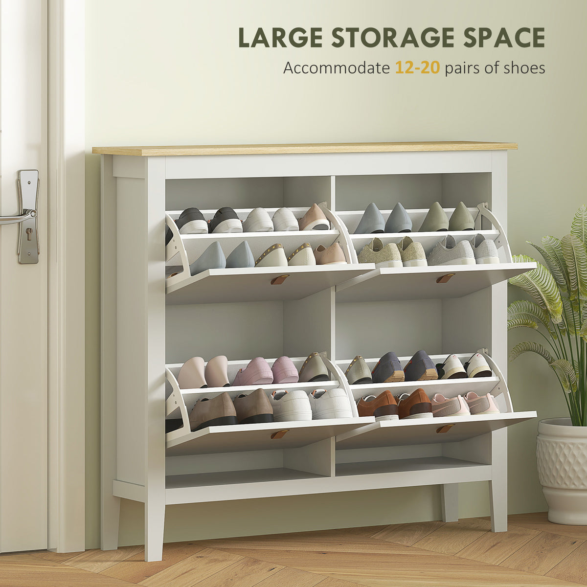 Narrow Shoe Cabinet with 4 Flip Drawers, Adjustable Shelves for Entryway, Holds 12-20 Pairs, White