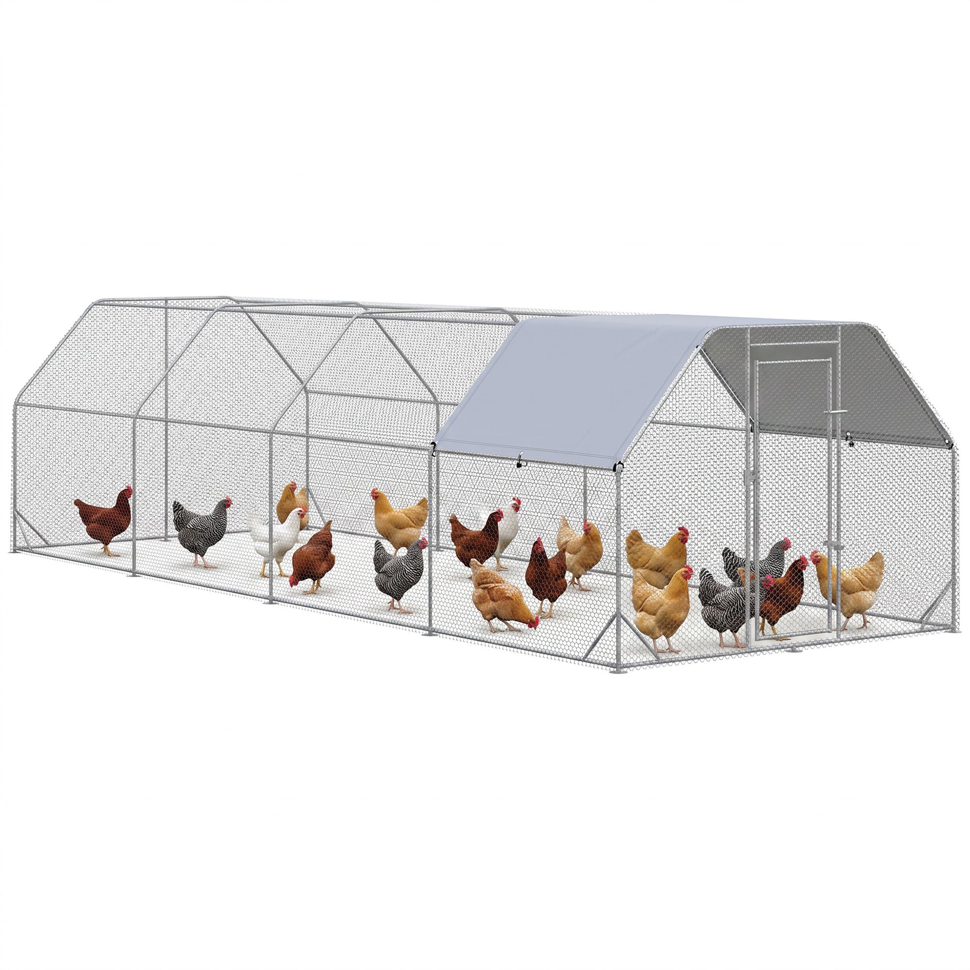 Chicken Run Outdoor, Galvanized Large Metal Chicken Coop Cage, Walk-in Enclosure Poultry Hen Run House Playpen Rabbit Hu