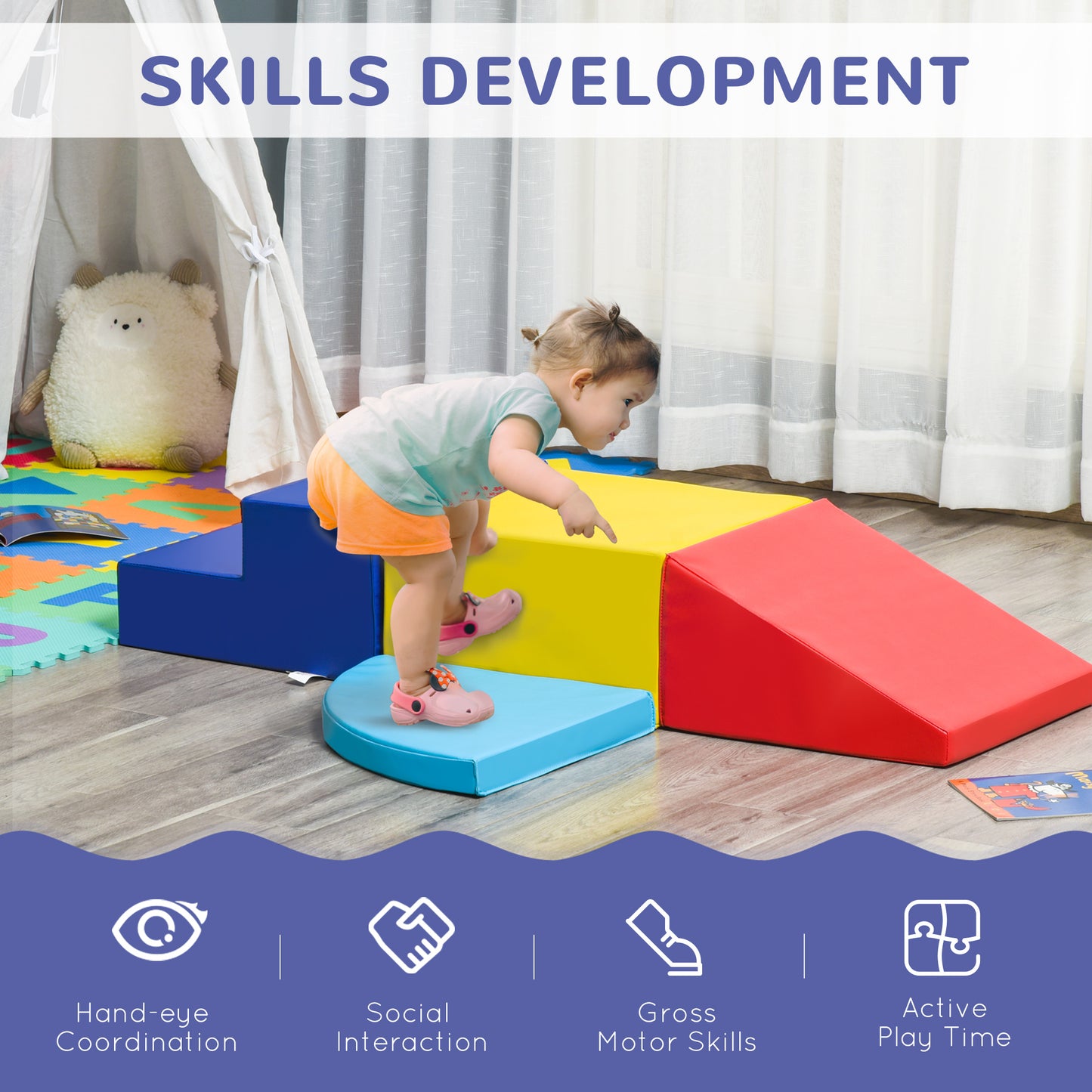 Qaba Crawl and Climb Foam Play Set Toddler Nugget 4 Pieces Lightweight Interactive Set for Climbing, Crawling, Sliding P