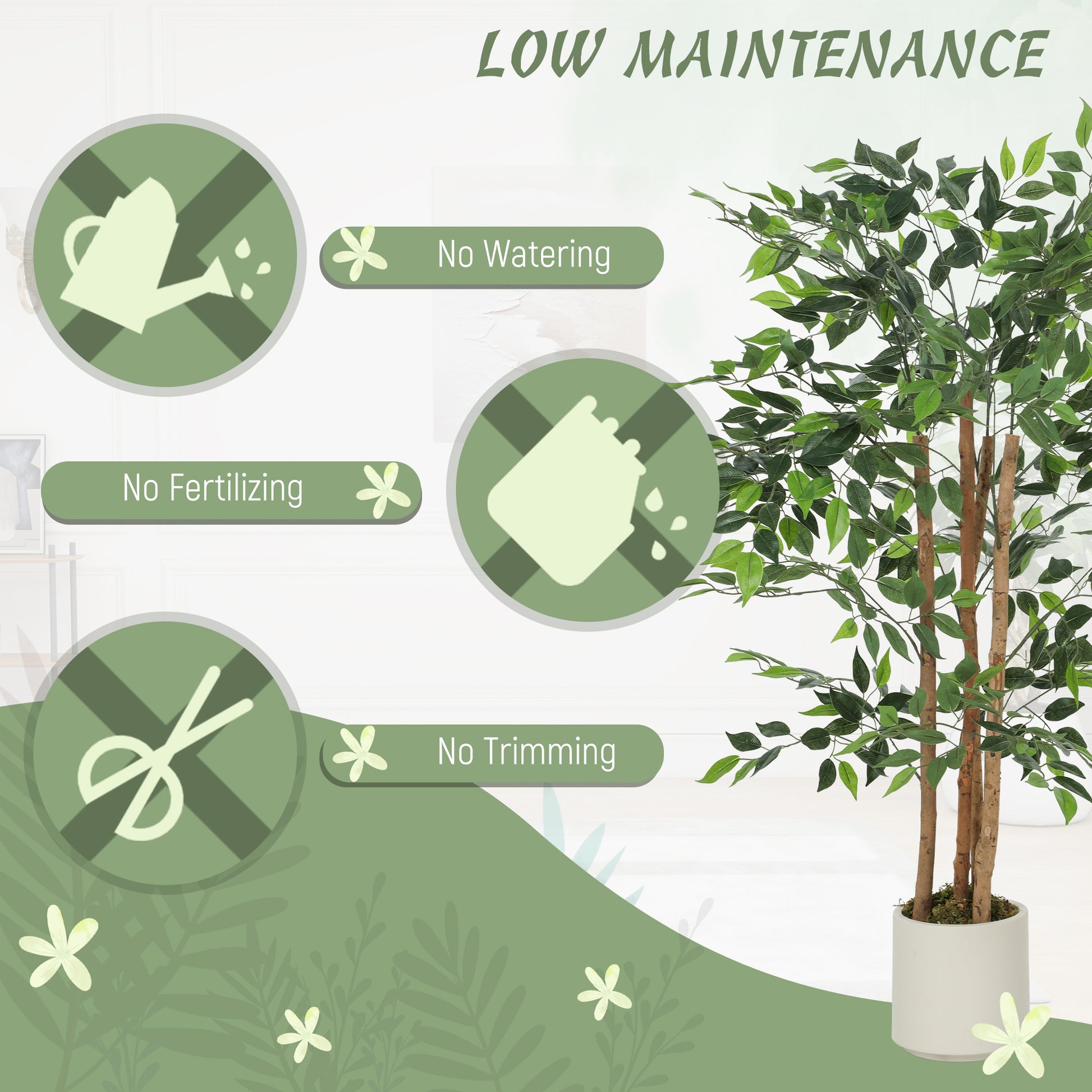 4FT Artificial Banyan Tree Set of 2, Fake Potted Tree with Solid Wood Trunk and Pot for Indoor
