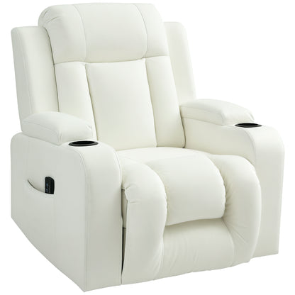 Swivel Massage Recliner Sofa, Overstuffed Manual Reclining Sofa, PU Leather Rocking Chair with Side Pockets, Cup Holders