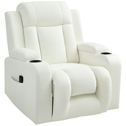 Swivel Massage Recliner Sofa, Overstuffed Manual Reclining Sofa, PU Leather Rocking Chair with Side Pockets, Cup Holders
