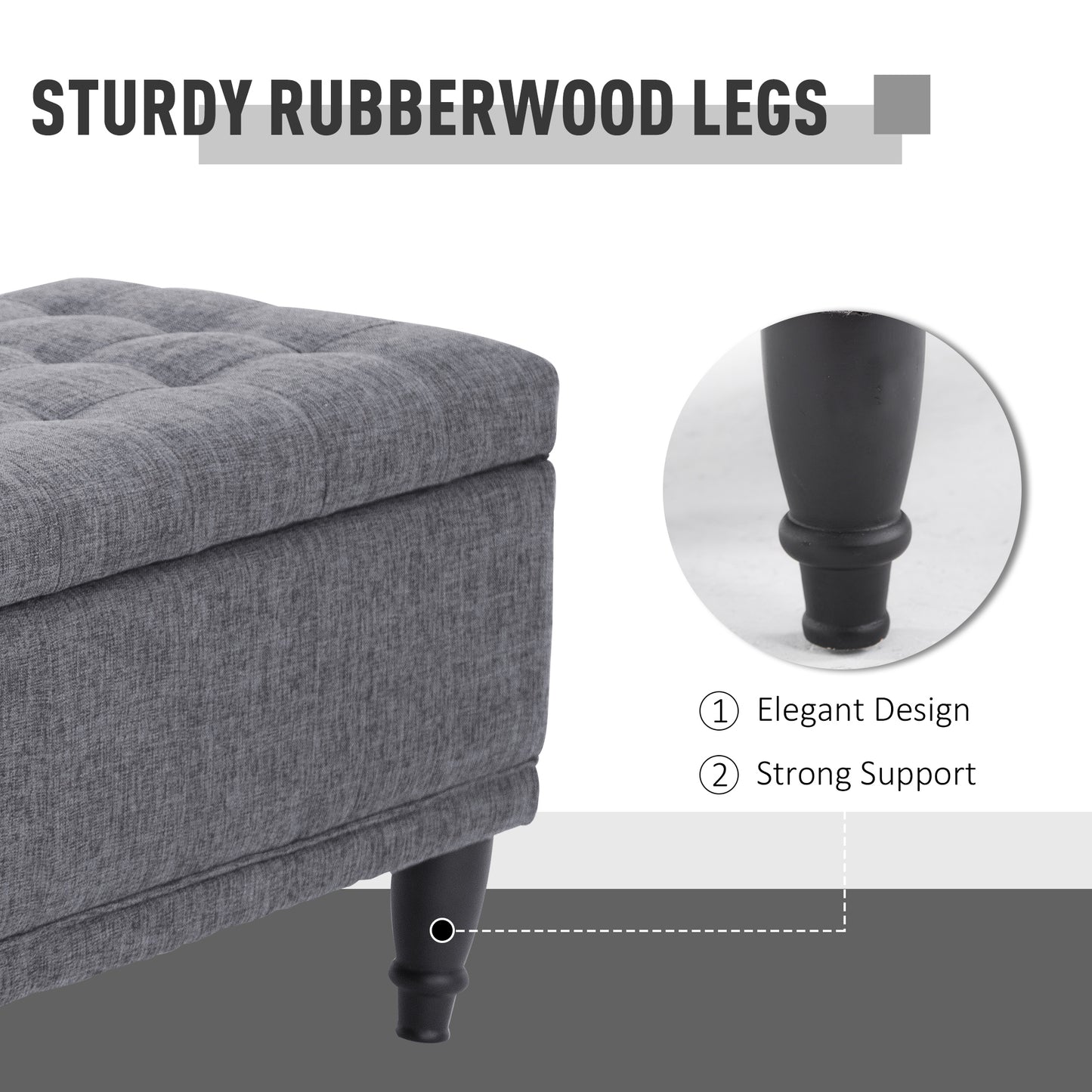 Storage Ottoman, Linen Fabric End of Bed Bench with Soft Close Lid, Button Tufted Storage Bench for Living Room, Entrywa