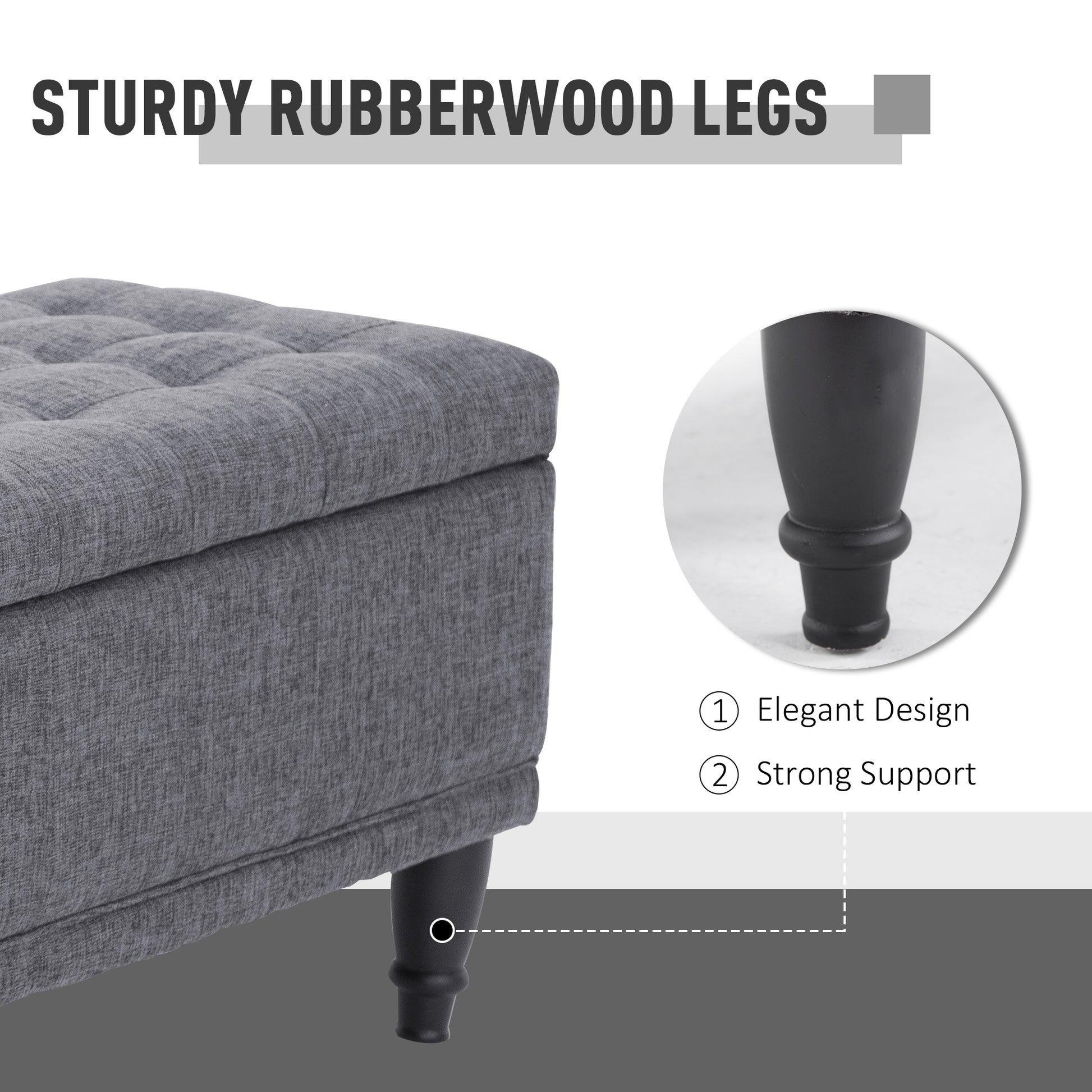 Storage Ottoman, Linen Fabric End of Bed Bench with Soft Close Lid, Button Tufted Storage Bench for Living Room, Entrywa