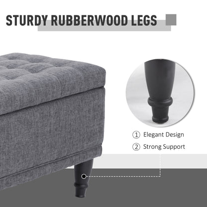 Storage Ottoman, Linen Fabric End of Bed Bench with Soft Close Lid, Button Tufted Storage Bench for Living Room, Entrywa