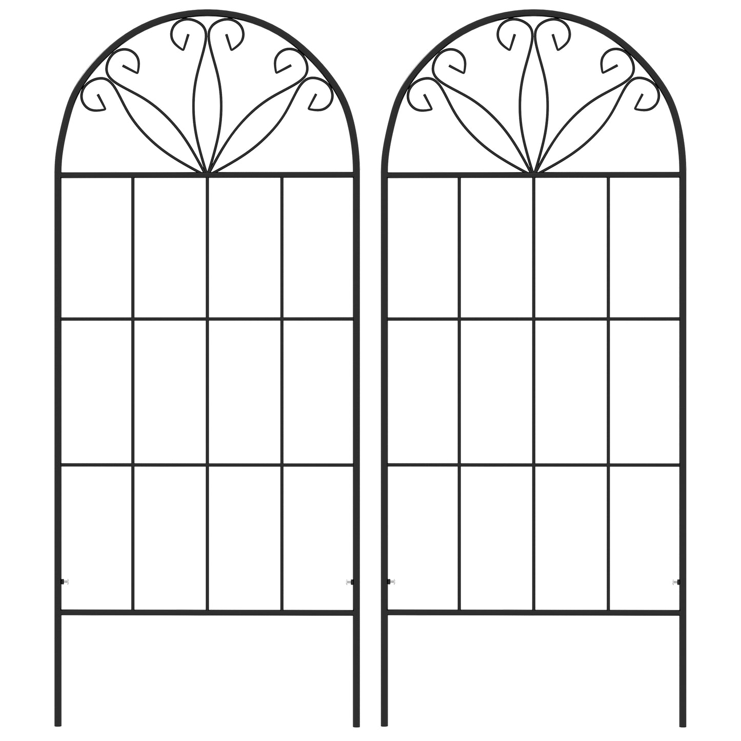 Metal Garden Trellis Pack of 2 for Climbing Plants, Arched Grid Trellis Panels, 20" x 47", Black