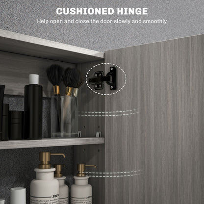 Bathroom Mirror Cabinet, Wall-Mounted Storage Organizer with Double Doors, Adjustable Shelf, Grey
