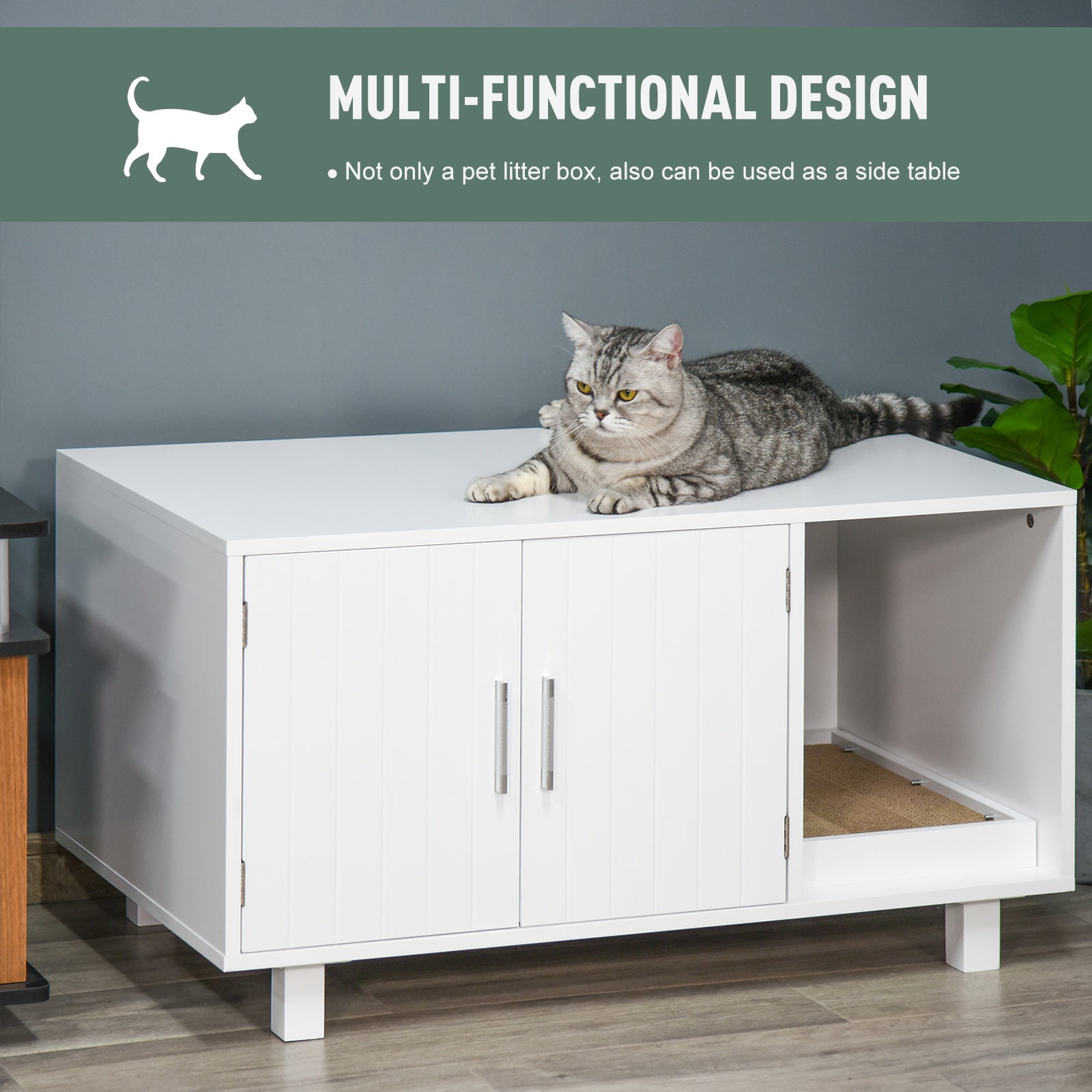 Cat Litter Box Enclosure, Hidden Litter Box Furniture, Cat House End Table Washroom with Scratching Pad
