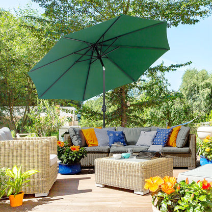 10' x 8' Round Market Umbrella, Patio Umbrella with Crank Handle and Tilt, Outdoor Parasol for Garden, Bench, Lawn, Gree